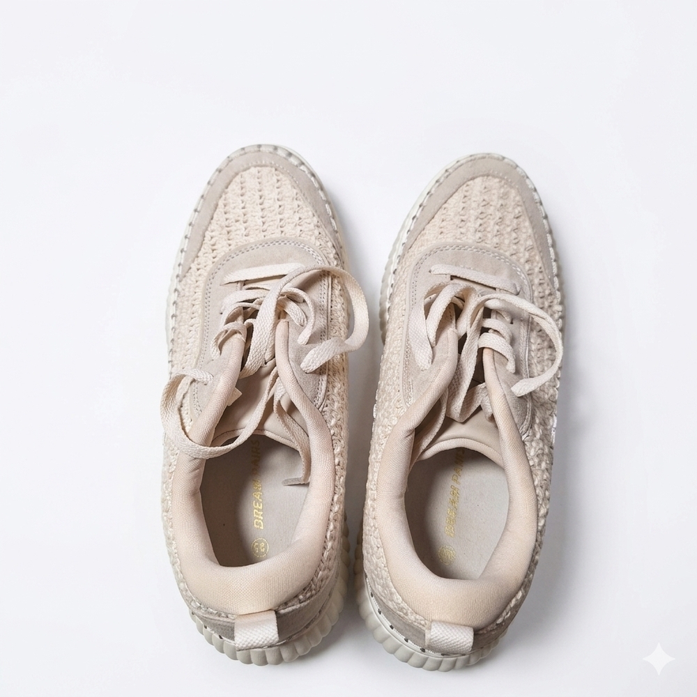 Dream Pairs Women's Beige Crochet Knit Platform Sneakers Comfort Lace Up Sz 9.5